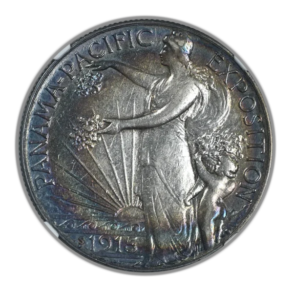 1915-S Panama Pacific Classic Commemorative Half Dollar 50C NGC AU55 CAC - TONED! - Image 3