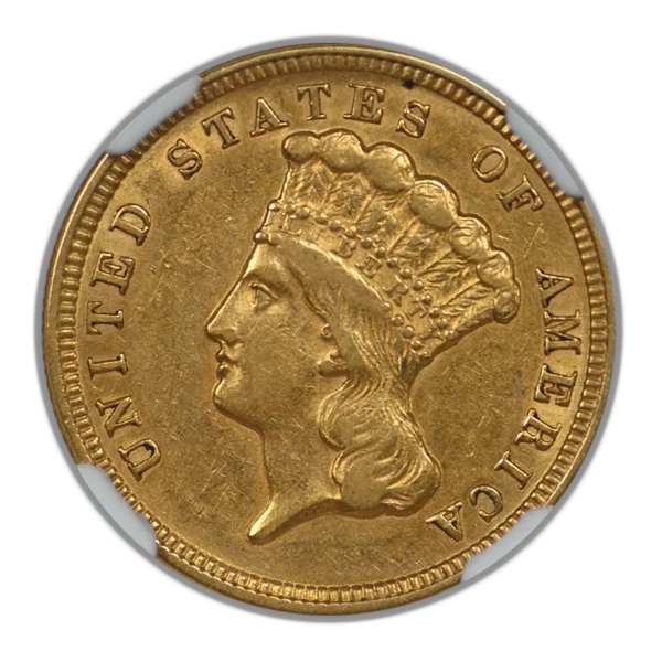 1854 Indian Princess Gold Three Dollar Piece $3 NGC AU53 - Image 3