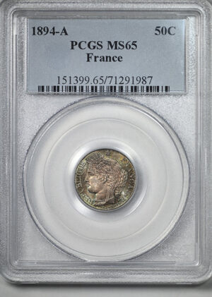 1894-A France Silver 50C Centimes PCGS MS65 &#8211; TONED!