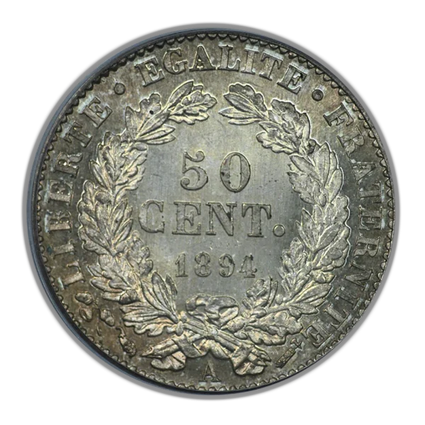 1894-A France Silver 50C Centimes PCGS MS65 - TONED! - Image 4