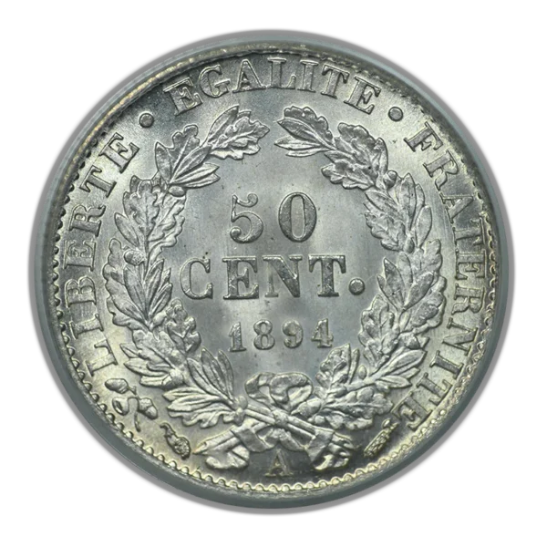 1894-A France Silver 50C Centimes PCGS MS65 OGH - Image 4