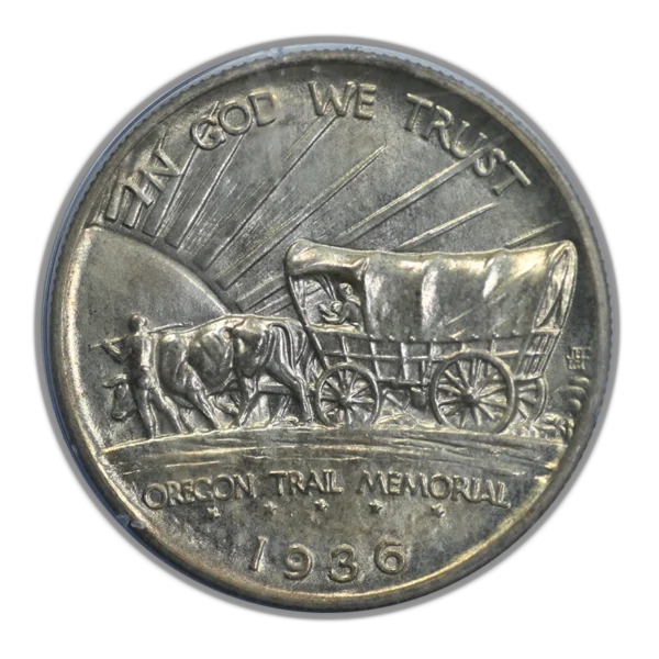1936 Oregon Trail Classic Commemorative Half Dollar 50C PCGS Rattler MS63 - Image 4