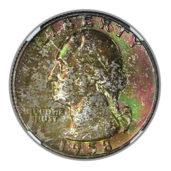 1958-D Washington Quarter 25C NGC MS67 CAC - RAINBOW TONED! - Image 4