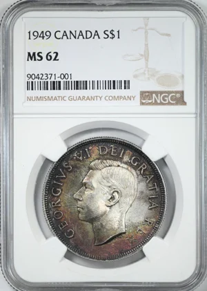 1949 Canada Silver Dollar S$1 NGC MS62 - TONED!
