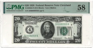 $20 1928 Federal Reserve Note Cleveland PMG Choice About Uncirculated 58 Fr#2050-D