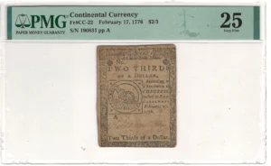 Fugio Continental Currency $2/3 PMG Very Fine 25 Fr#CC-22 February 17, 1776