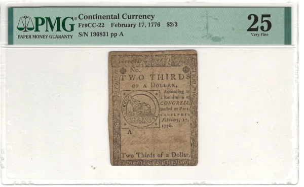 Fugio Continental Currency $2/3 PMG Very Fine 25 Fr#CC-22 February 17, 1776