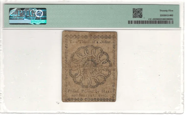 Fugio Continental Currency $2/3 PMG Very Fine 25 Fr#CC-22 February 17, 1776 - Image 2