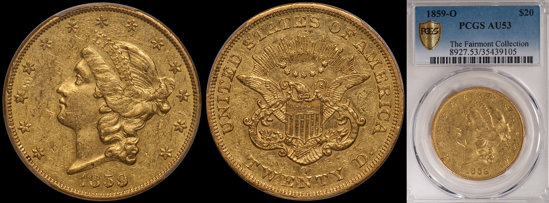 1859-O $20.00 PCGS AU53 Fairmont, DWN Archives